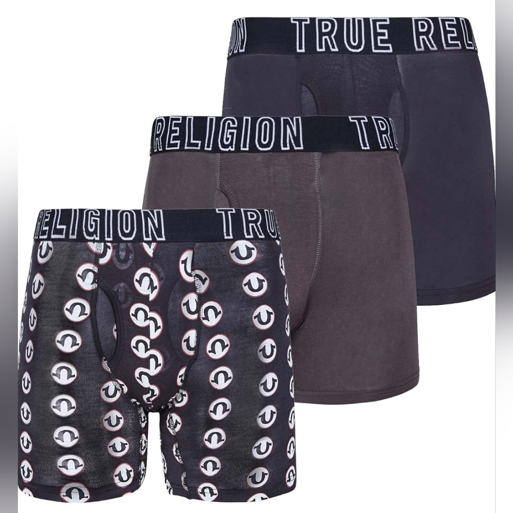 True Religion 3 Pack Front Fly Luxe Touch Modal Stretch Boxer Briefs SMALL